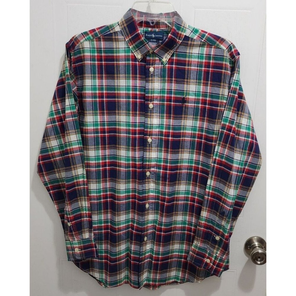 Ralph Lauren Plaid Pony Logo Long Sleeve Button Down Shirt‎ Youth Boy's Size XL